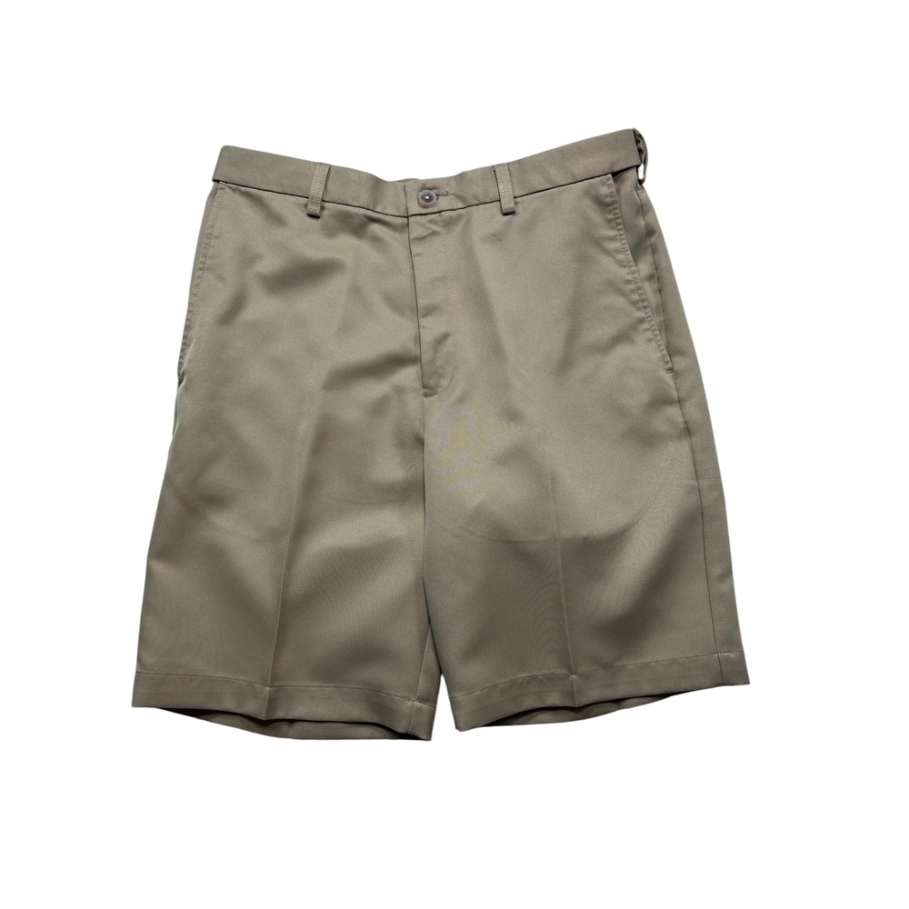 Haggar Mens Khaki Tan Flat Front Twill Shorts Size 32 Golf Casual‎ #K48